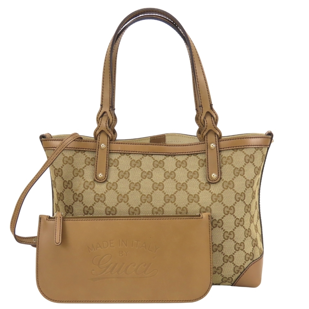 Gucci Tote Bag 269878 GG Canvas Leather Brown with Pouch Women's GUCCI